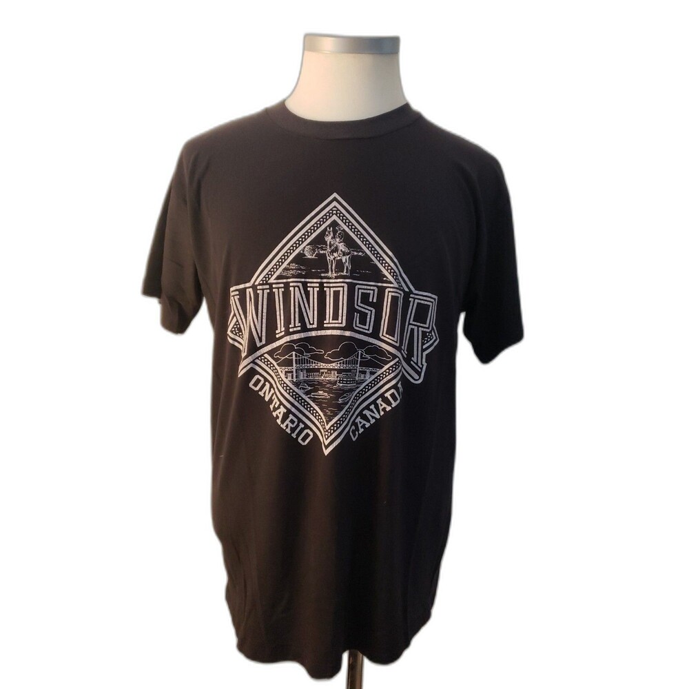 Vtg 80s 90s Windsor Ontario Canada T Shirt,  Single Stitch, Black, XL, Punk, Emo